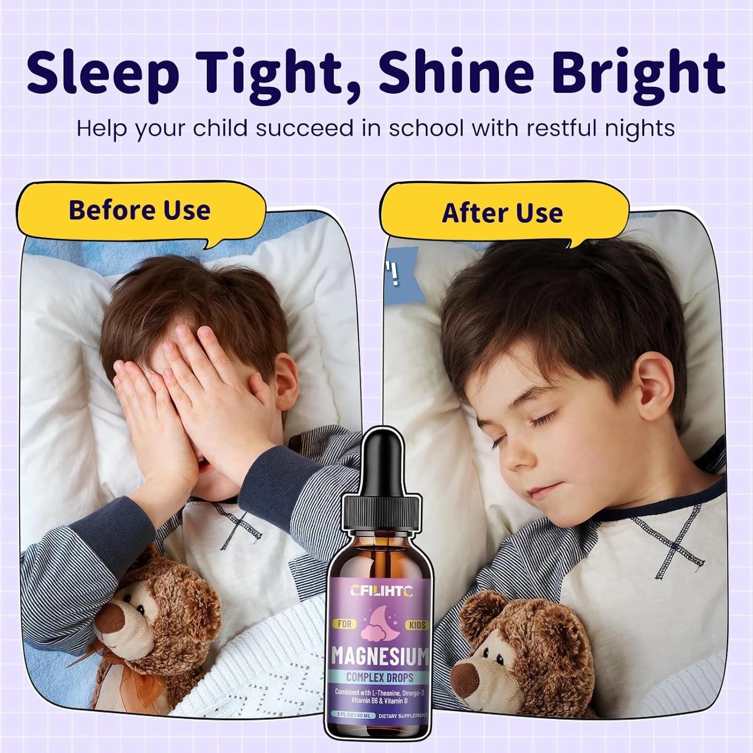 Kids Magnesium Liquid Drops Magnesium Glycinate Liquid for Kids Sleep Supplement