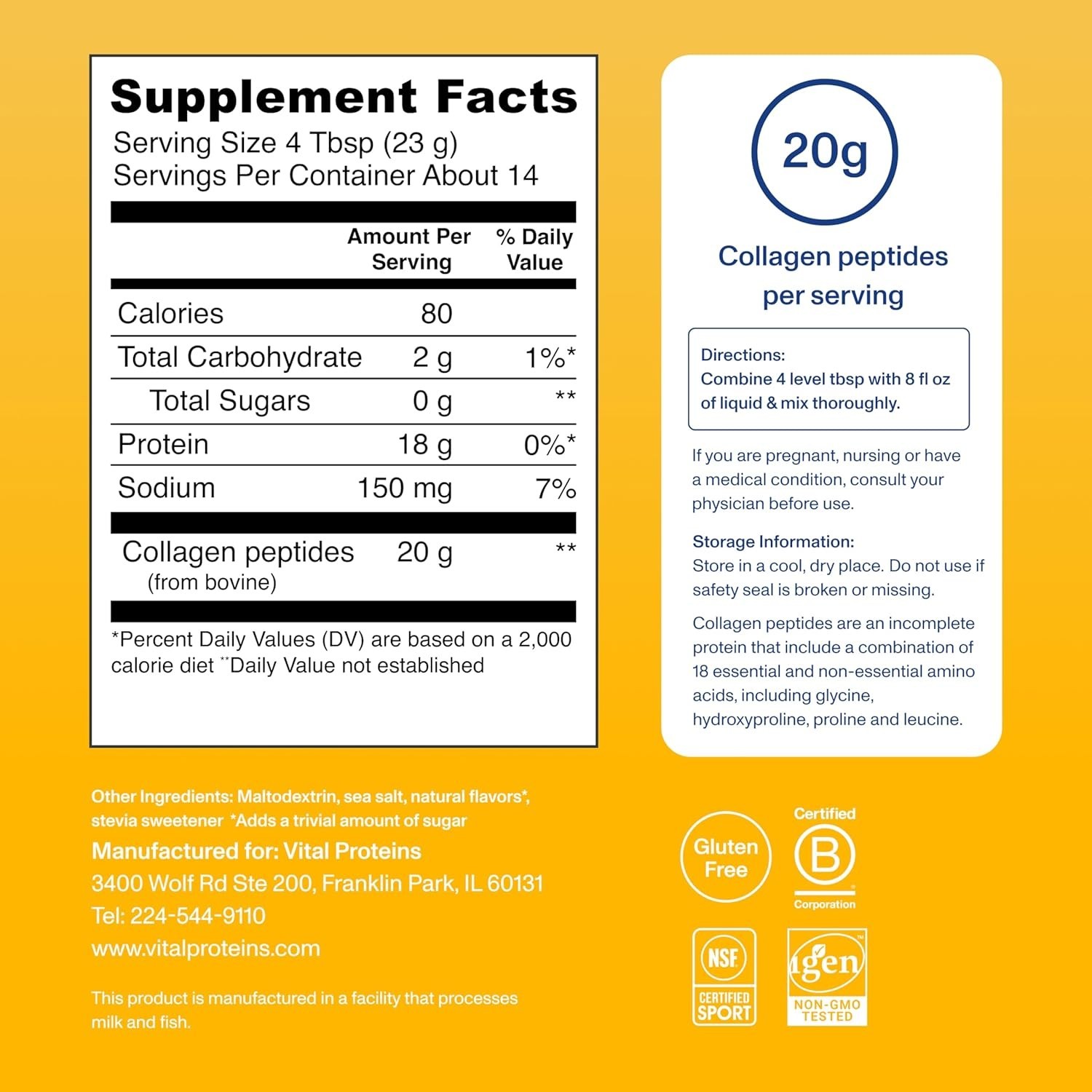 Vital Proteins Collagen Peptides Powder Vanilla, Hair Skin Nails Support, 11.5oz