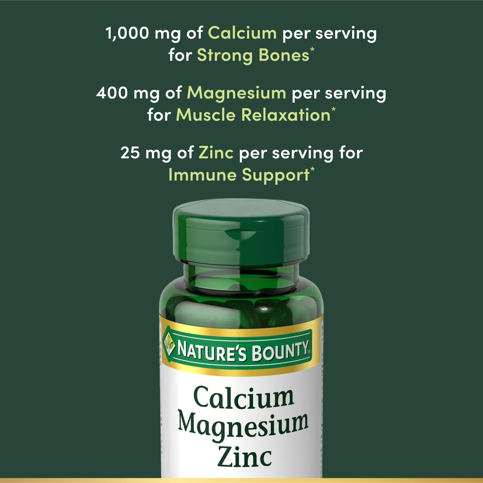 Nature’s Bounty Calcium Magnesium & Zinc Caplets, 100 Count (Pack of 1) FROM USA