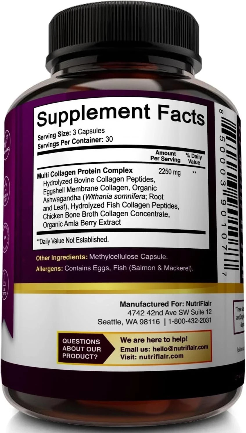 Multi Collagen Peptides Supplement 2250Mg with Types I II III V X
