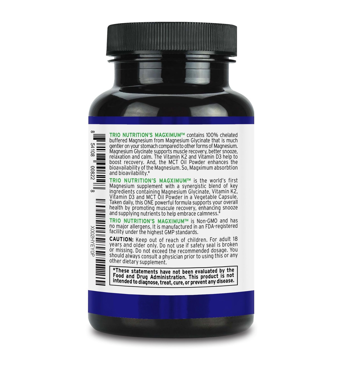 Trio Nutrition MagX Magnesium Glycinate, Vitamin D3, 120 Count (Pack of 1)