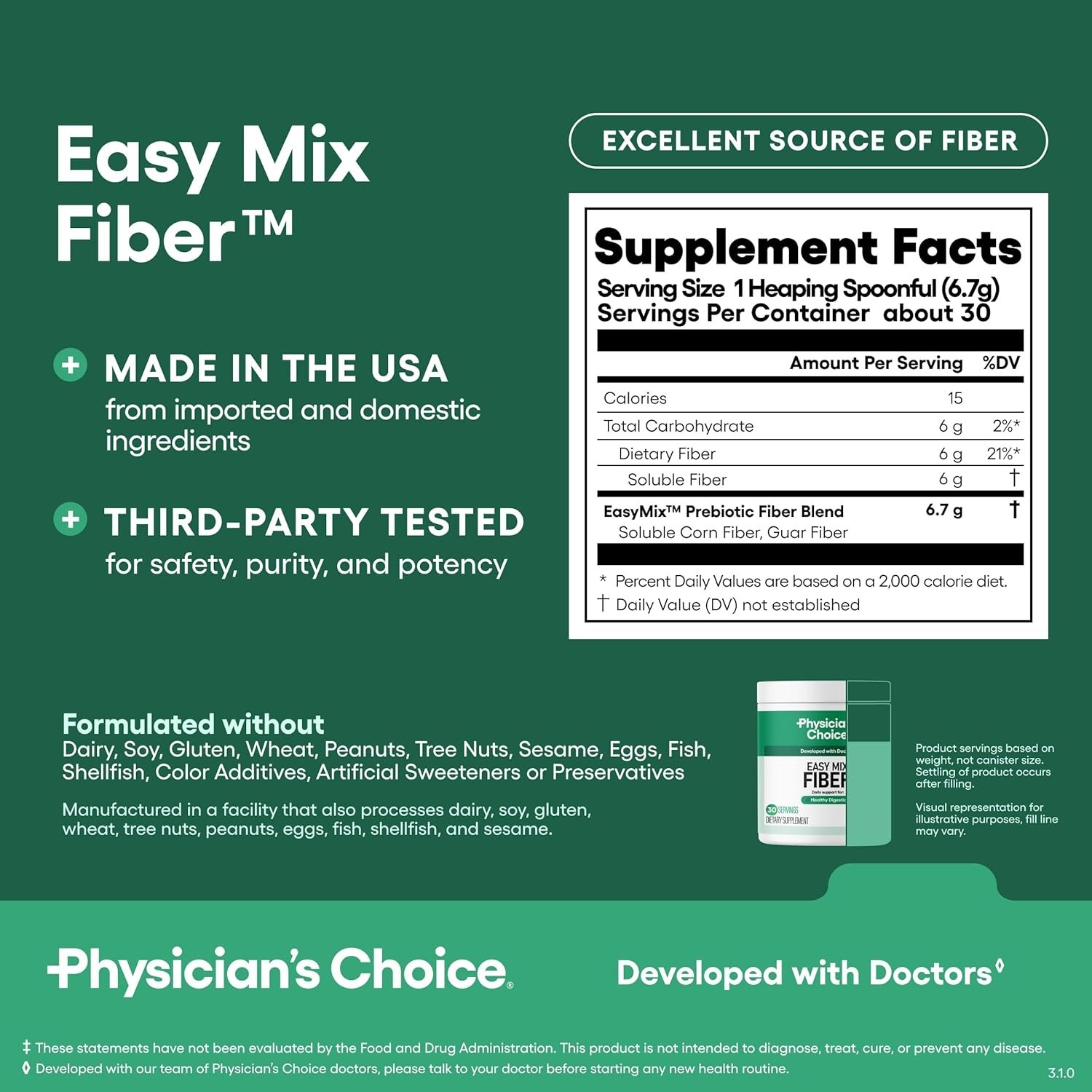 Physician’s CHOICE Easy Mix Fiber for Digestive Health 7.1 Ounce (Pack of 1)