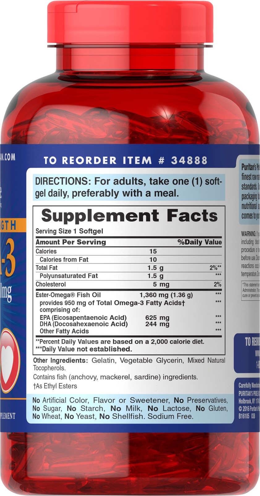Triple Strength Omega-3 Fish Oil 1360 mg (950 mg Active Omega-3)-240 Softgels