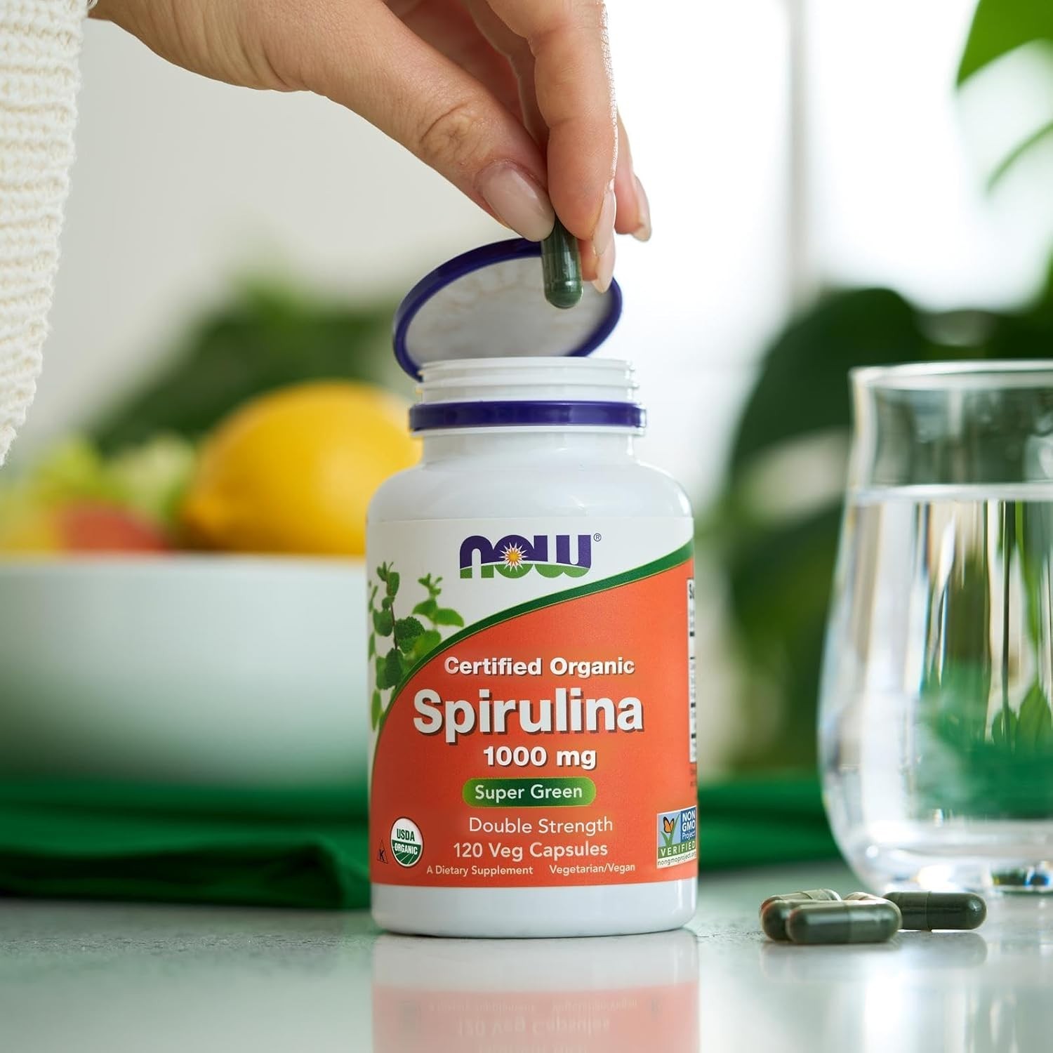 NOW Foods Supplements, Certified Organic, Spirulina 1000 mg (Double Strength), R