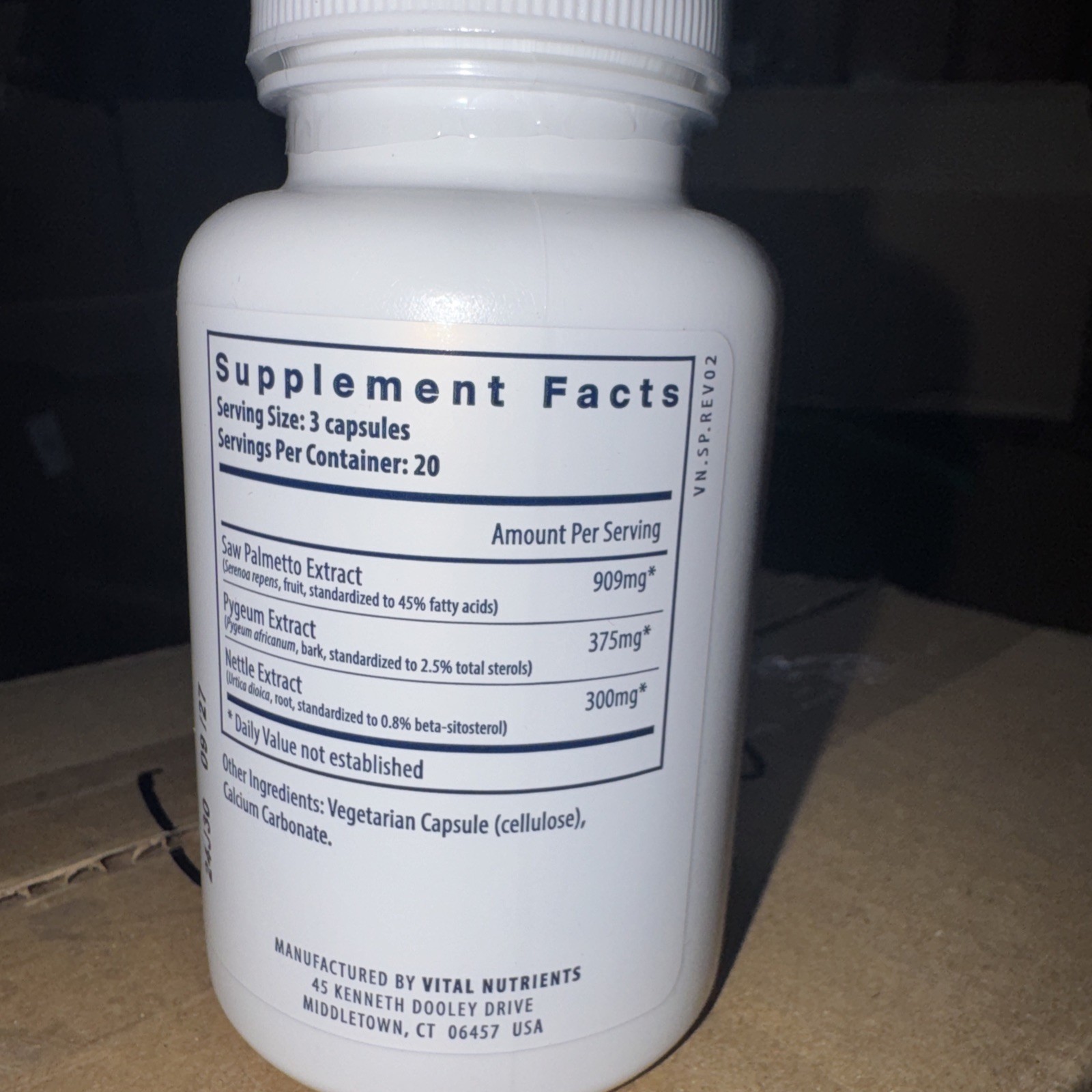 Vital Nutrients Saw Palmetto with Pygeum & Nettle Root Vegan 60 Capsules Ex 9/27