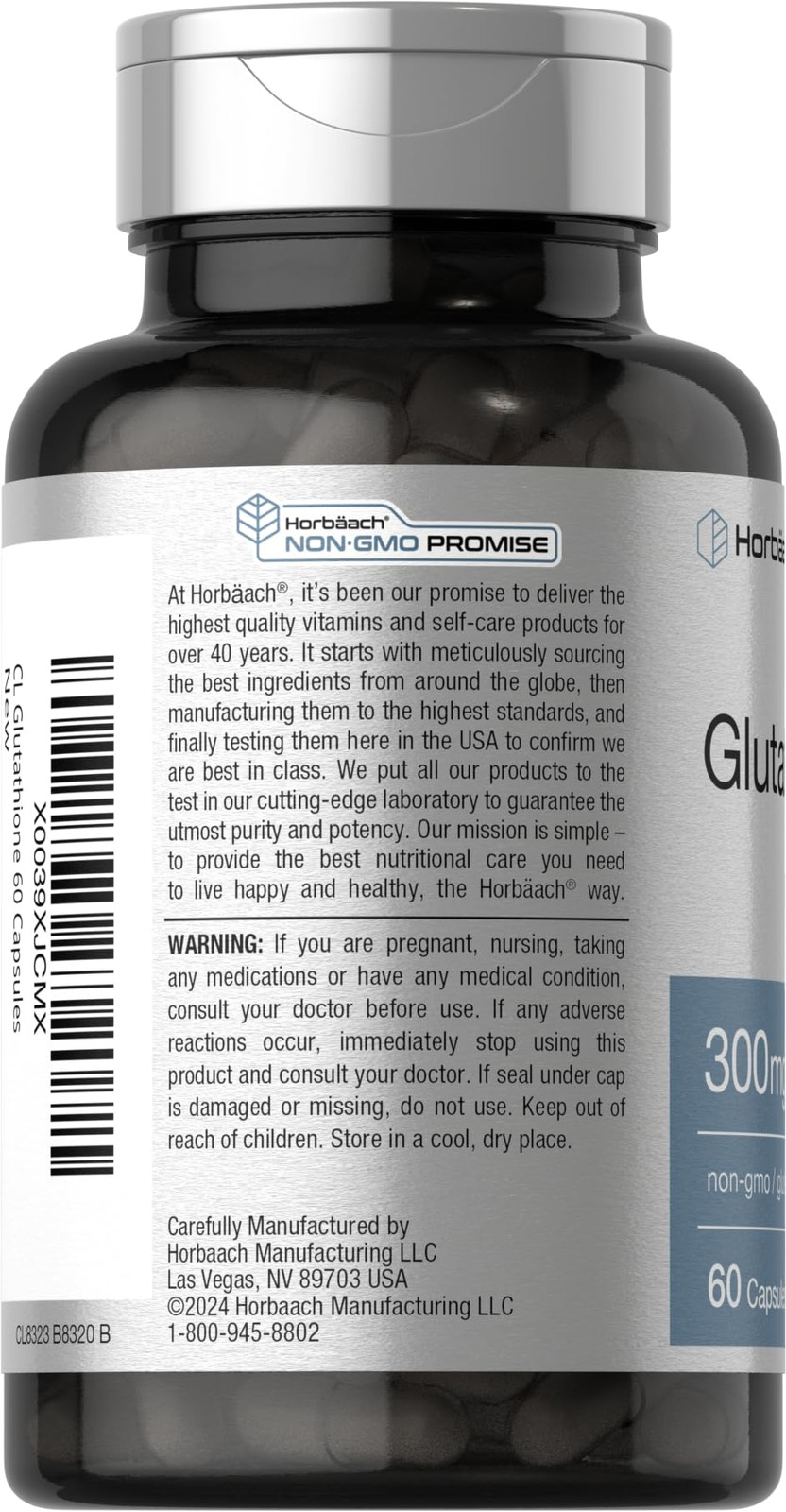 Horbaach Glutathione Supplement | 300mg | 60 Capsules | 60 Count (Pack of 1)