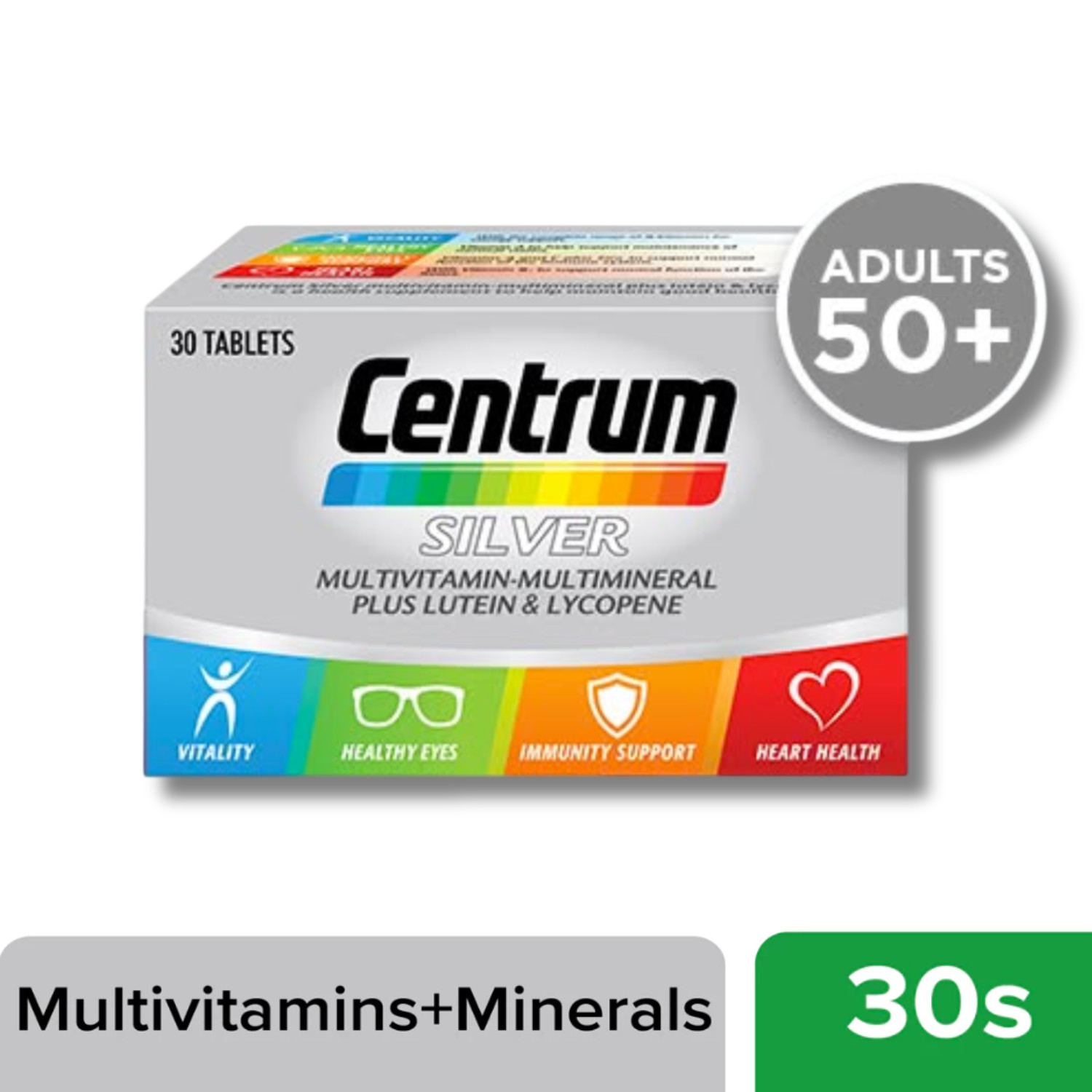 1 Box CENTRUM Silver Multivitamin-Multimineral Plus Lutein & Lycopene 30 Tablets