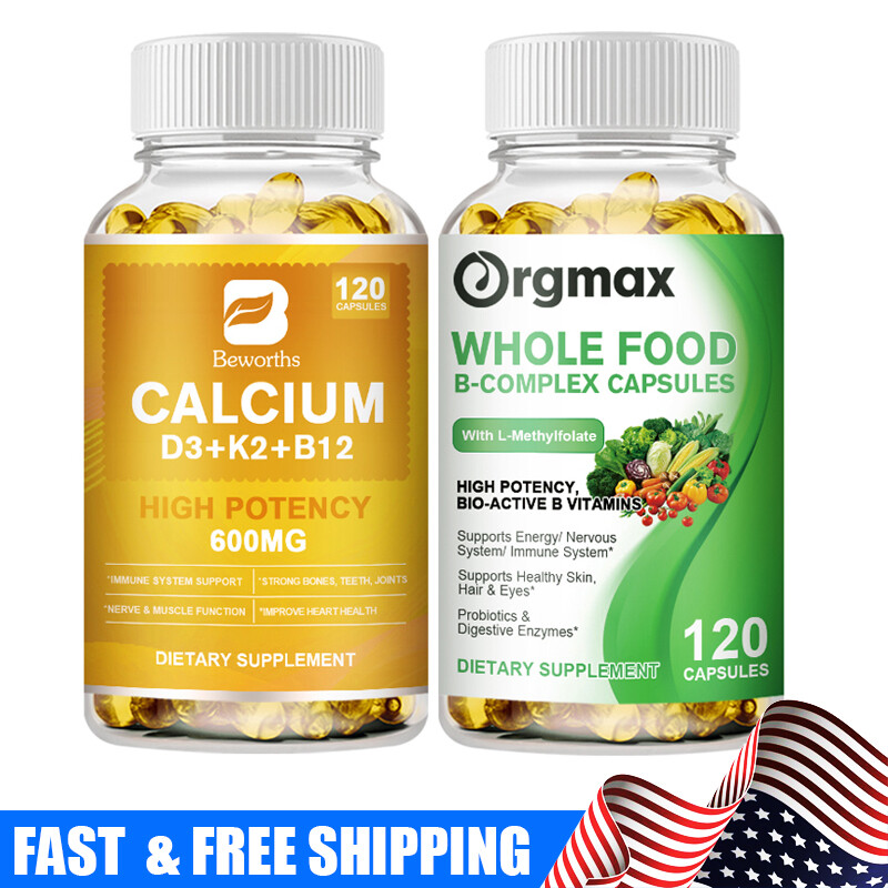 Vitamin B Complex 120Capsules Vitamin b12 D3+K2 &Calcium,Immune Support