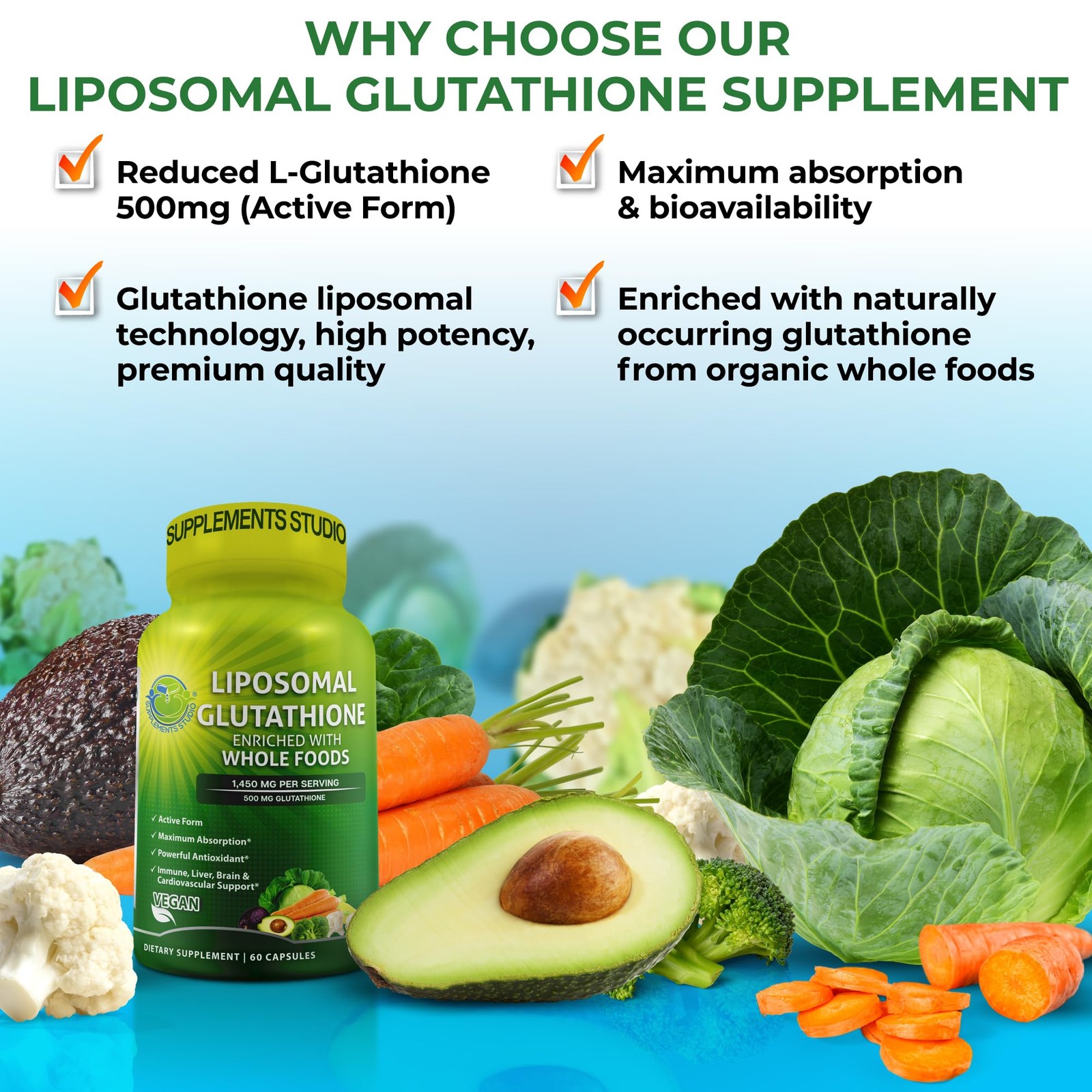 Liposomal Glutathione 500mg Active Form L Glutathione Reduced for Maximum Ab…