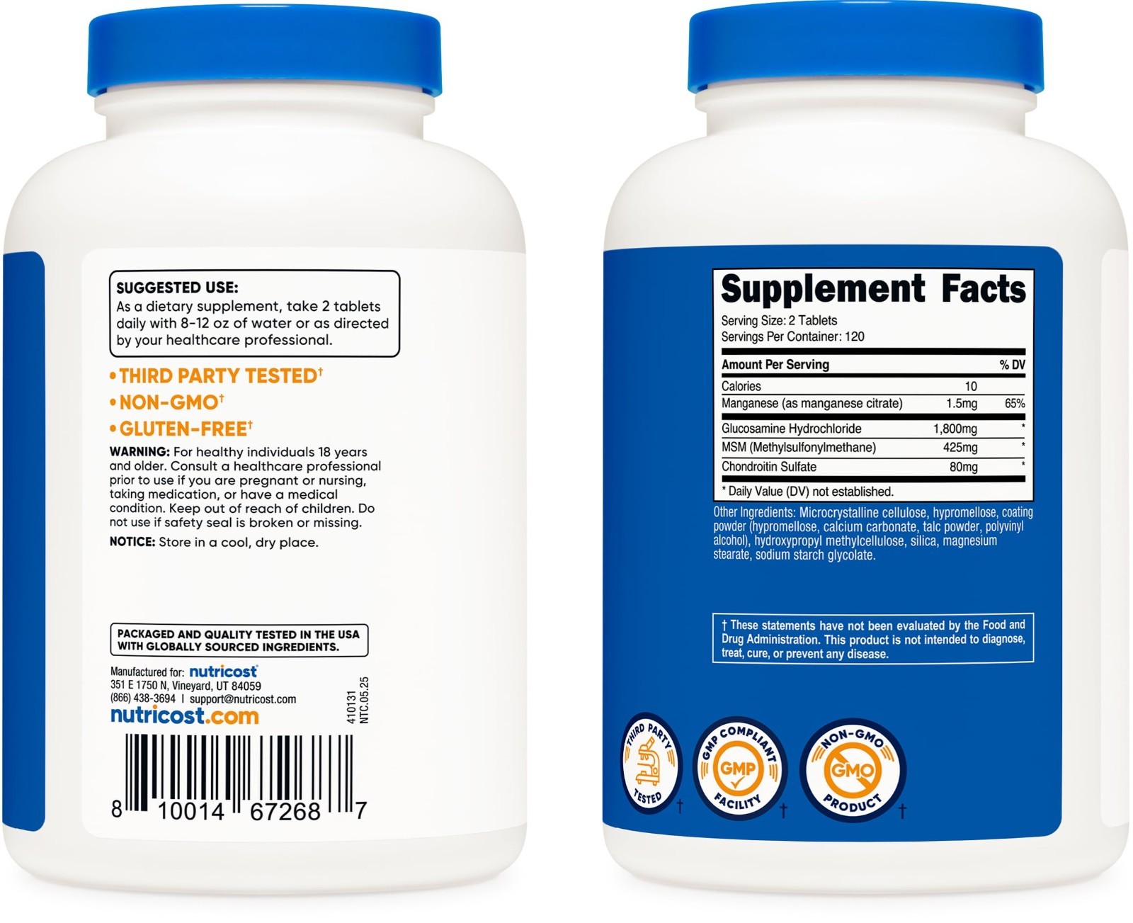 Glucosamine 1800mg with Chondroitin & MSM – 240 Tablets, GMO-Free, Gluten-Free