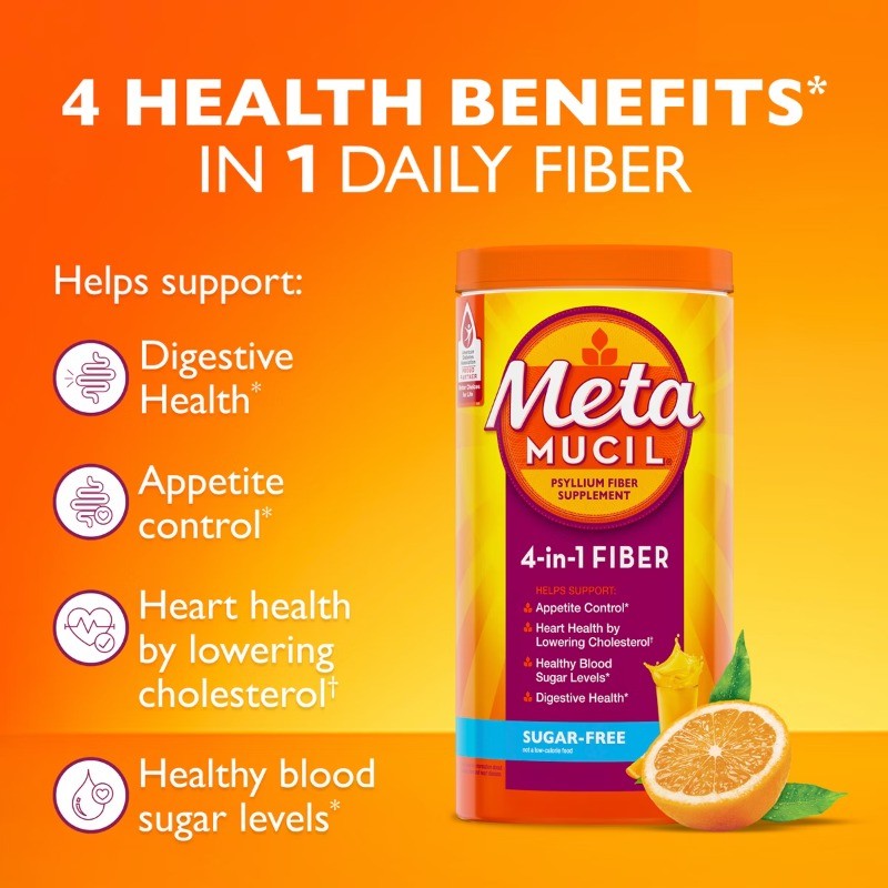 Metamucil Psyllium Friendly Fiber – Orange – 2.4g Fiber Per Serving – 15oz