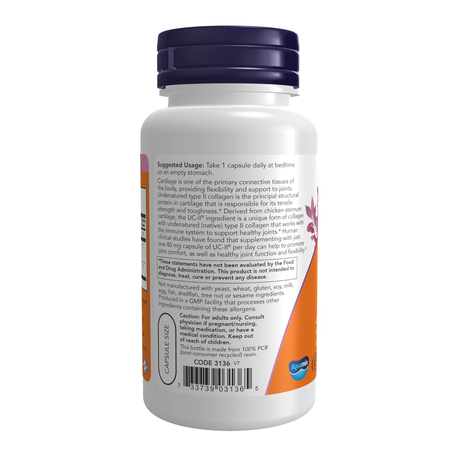 NOW Foods Supplements, UC-II Type 120 Count (Pack of 1), Off White W/Speckles