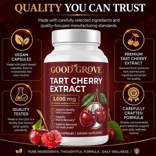 Good Grove Tart Cherry Extract Capsules 60 PCS, Non-GMO Vegan 3600mg