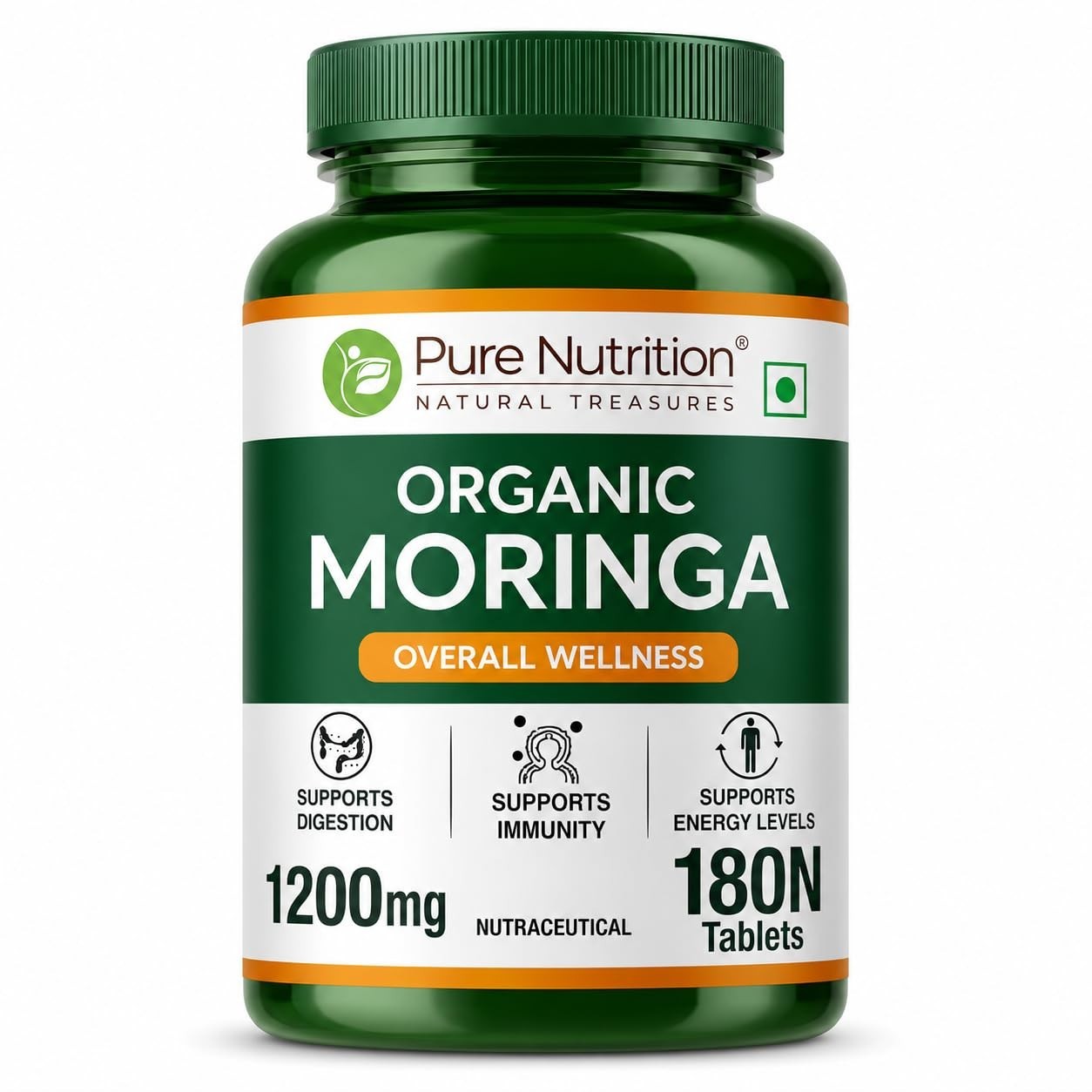 Pure Nutrition Organic Moringa Tablets with 1200mg Leaves 180 Veg Capsule