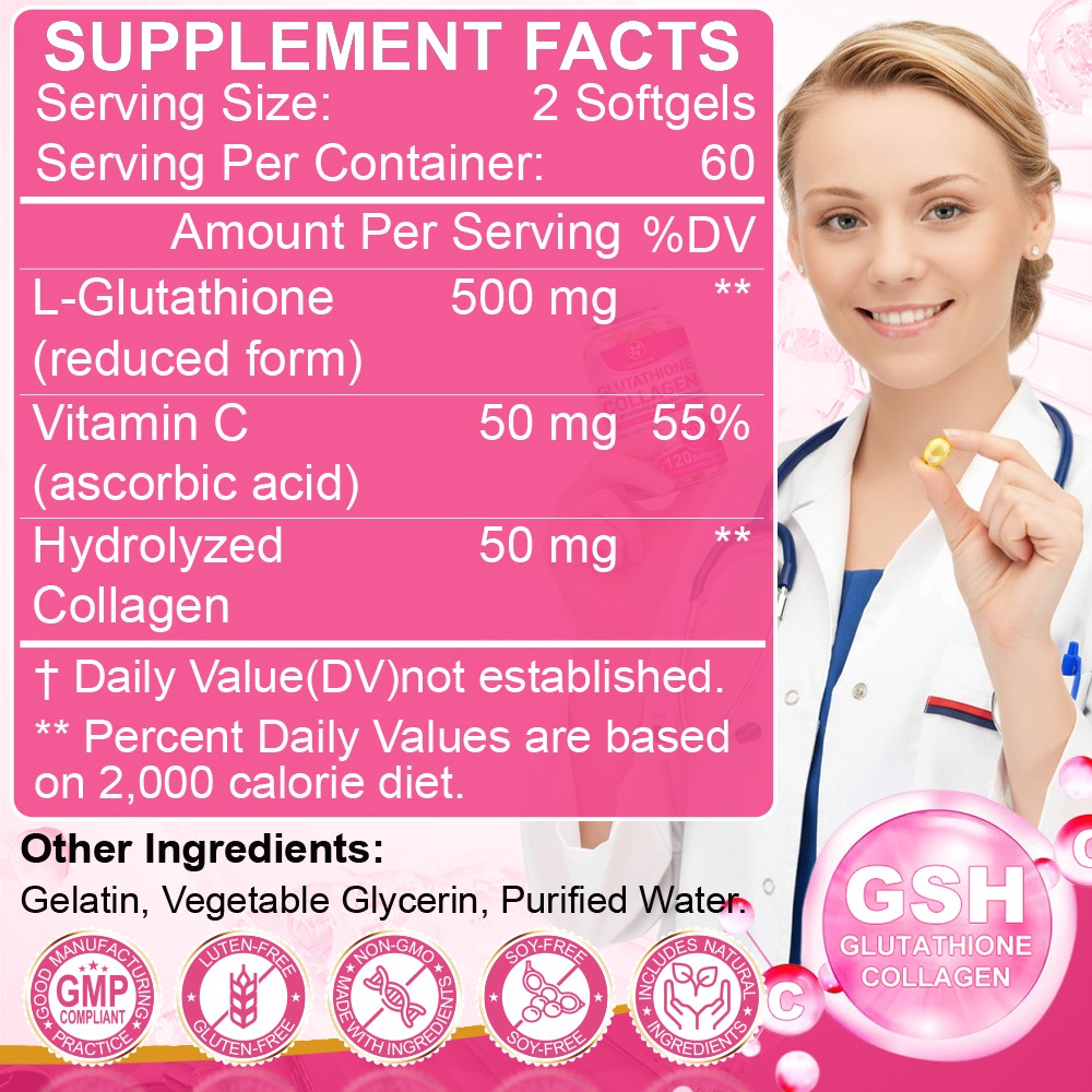 120 capsules collagen glutathione pills whitening skin bleaching lightening love