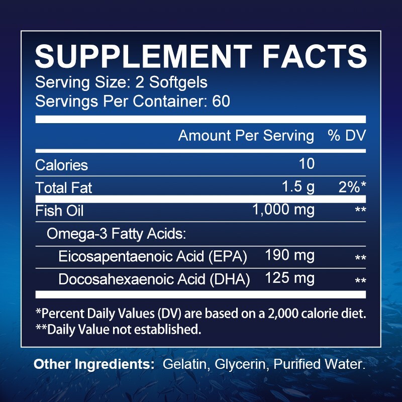 Omega 3 Fish Oil Capsules 3x Strength 3600mg EPA & DHA Highest Potency 120 Pills