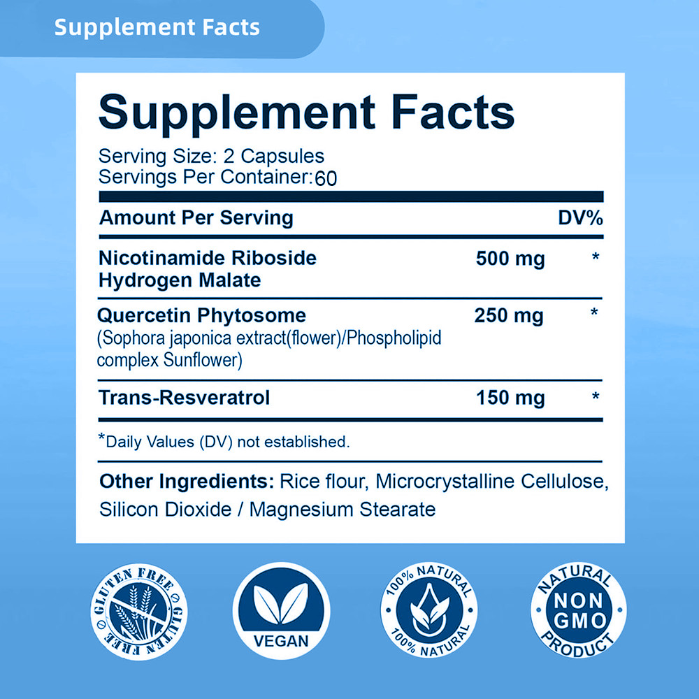 NAD+ Supplement 900mg Nicotinamide Riboside+Resveratrol Anti-Aging 120 Capsules