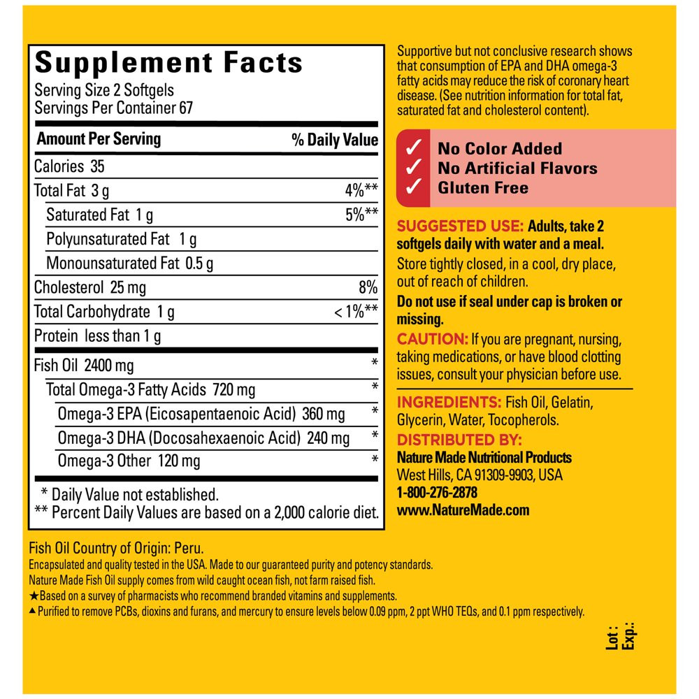 Fish Oil 2400Mg per Serving Softgels, Omega 3 Fish Oil Supplements, 134 Count
