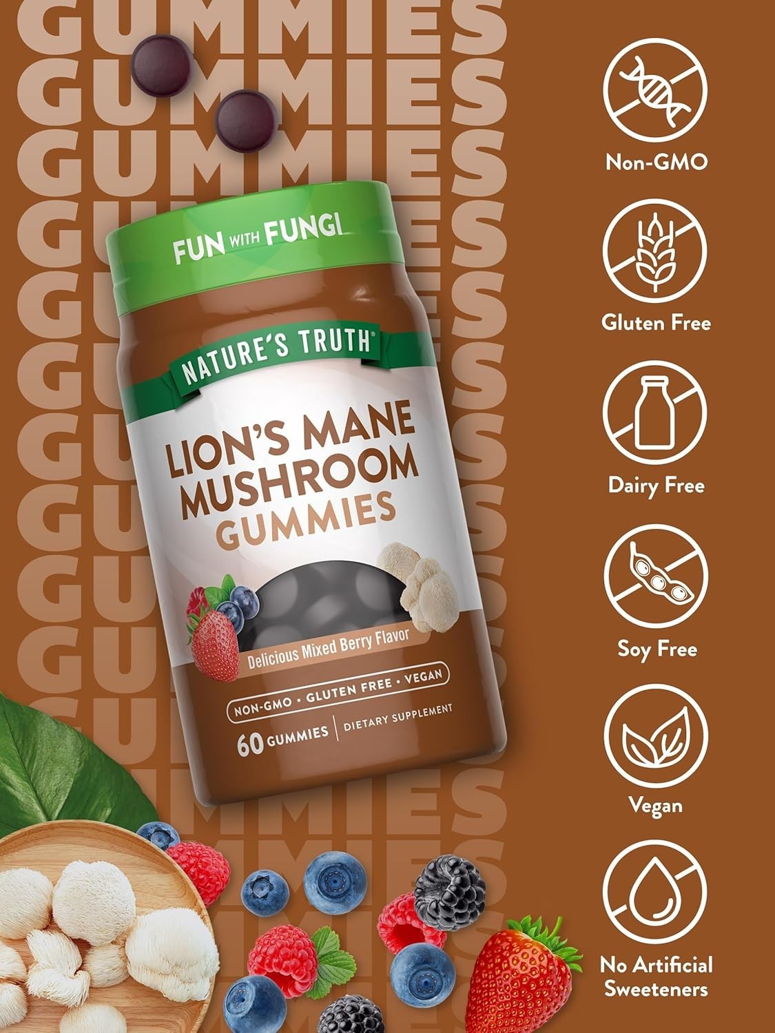 Truth Lion’s Mane Mushroom Vitamin Vegan Gummies – 60ct EXP 05/2026