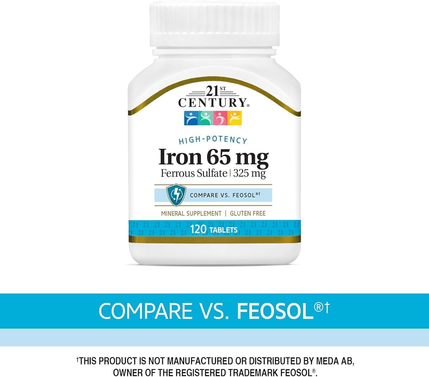 Daily Nutrition: 120 Count Gluten-Free 65mg Slow-Release Iron Tablets for Adults