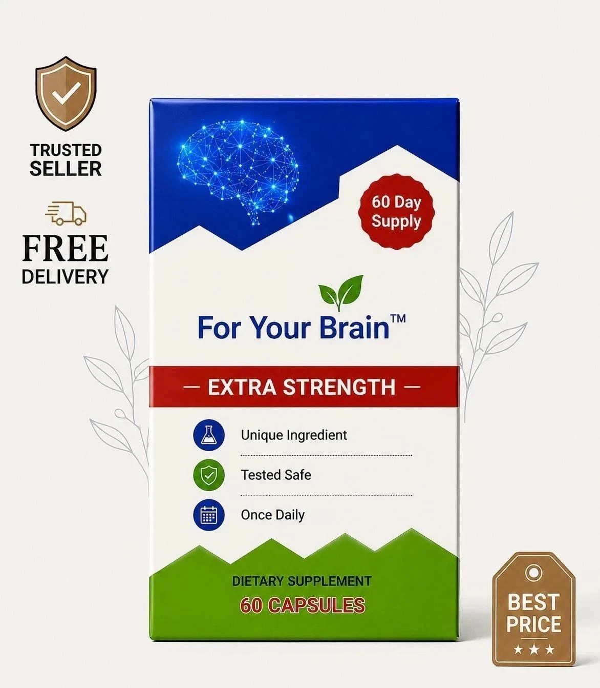 Brain Capsules – 240 Count – 20mg – New – Free Fast Ship for memory and brain