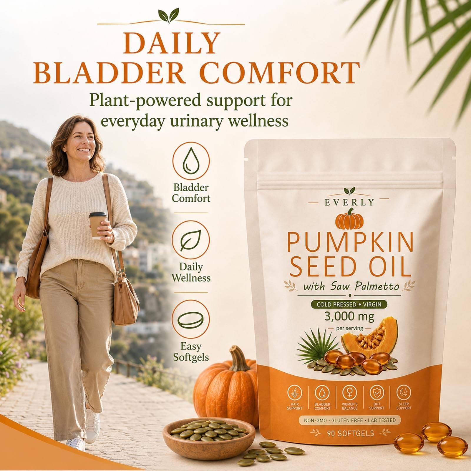 Pumpkin Seed Oil with Saw Palmetto, Cold Pressed Non-GMO, 90 Softgels for Hair &