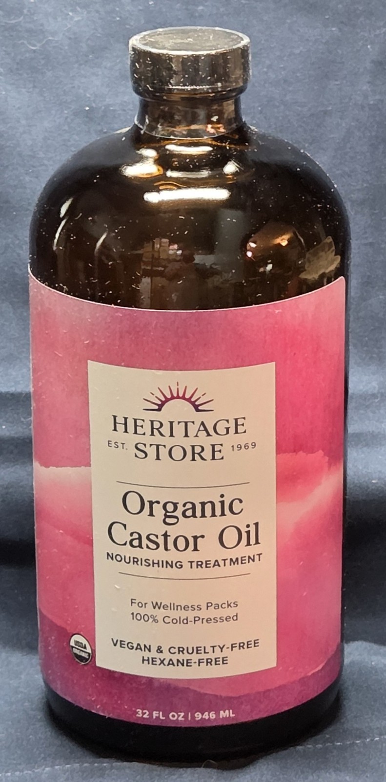 32oz Organic Castor Oil, Heritage Store Cold Pressed, Hexane Free