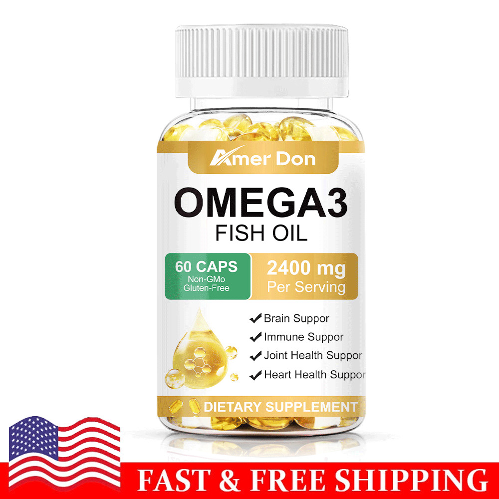 3x Strength EPA & DHA Omega 3 Fish Oil 2400mg, Highest Potency, 60 Softgels