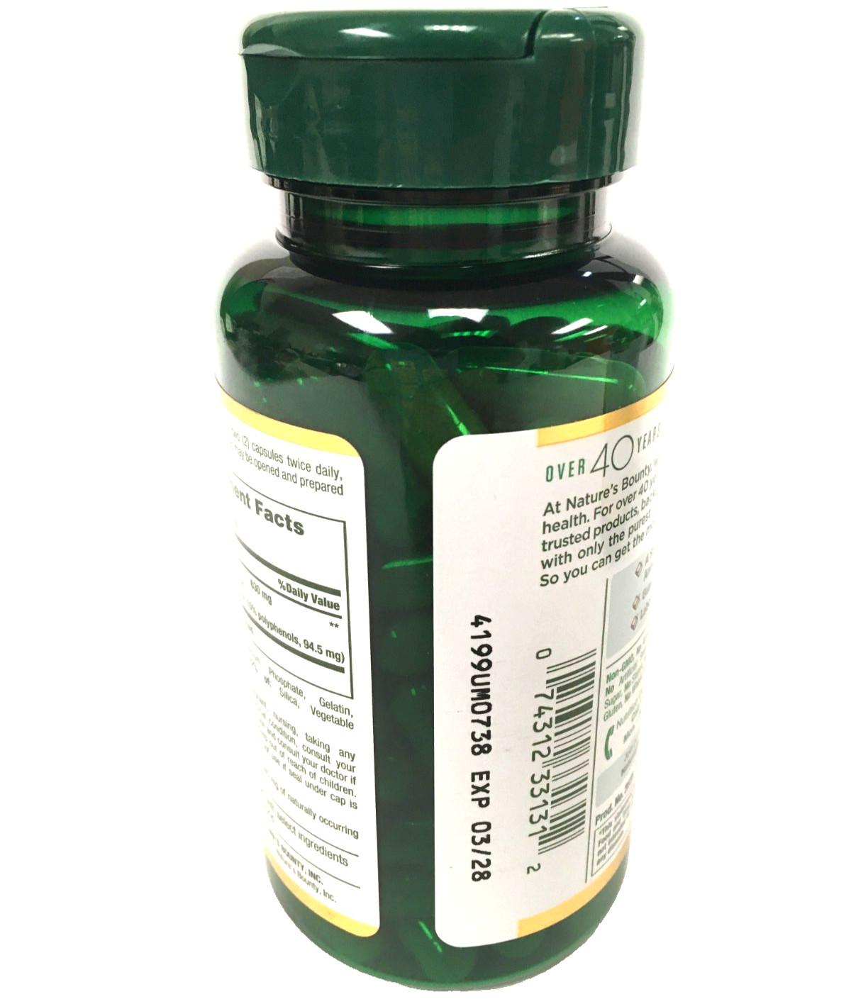 Nature’s Bounty Green Tea Extract 315 mg Capsules 100 Count Exp 03/2028, 3 Pack