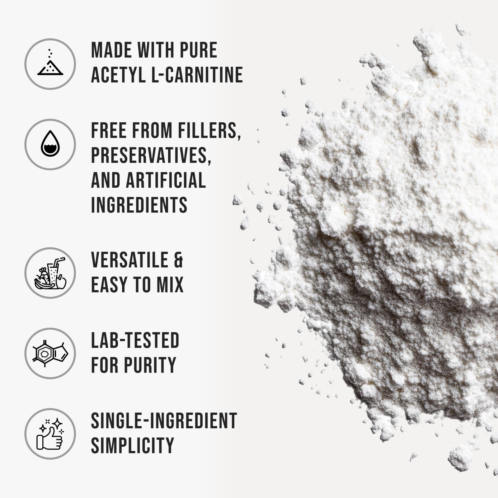 Whyz Pure Acetyl L-Carnitine Powder with Smooth Texture for Easy Mixing, 3.2 oz
