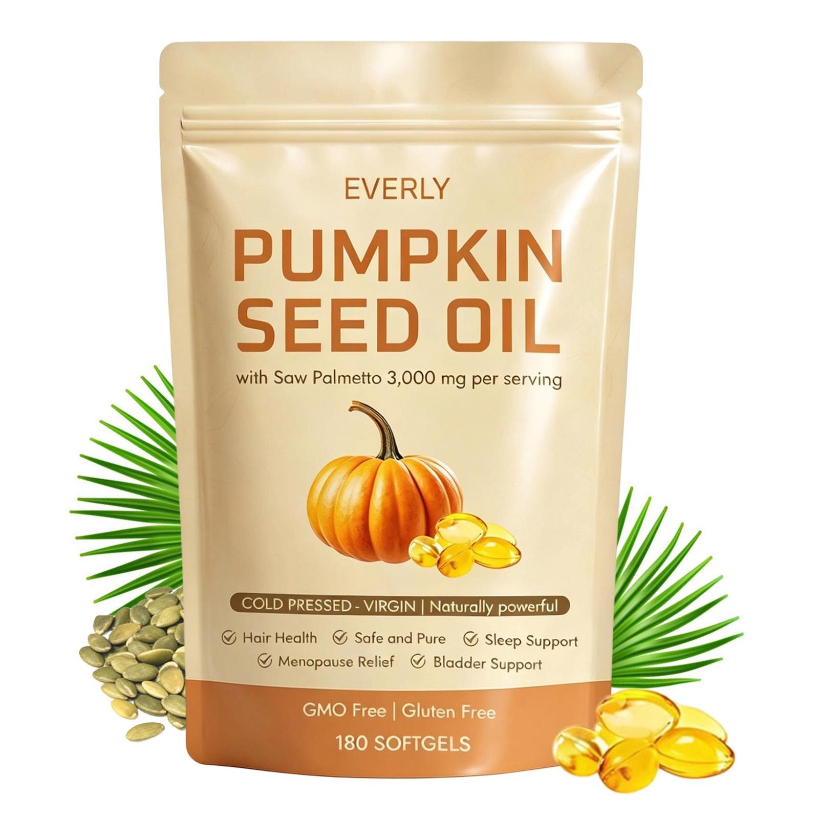 3 Pack Pumpkin Seed Oil 3000mg 180 Softgels Cold Pressed Virgin Saw Palmetto –