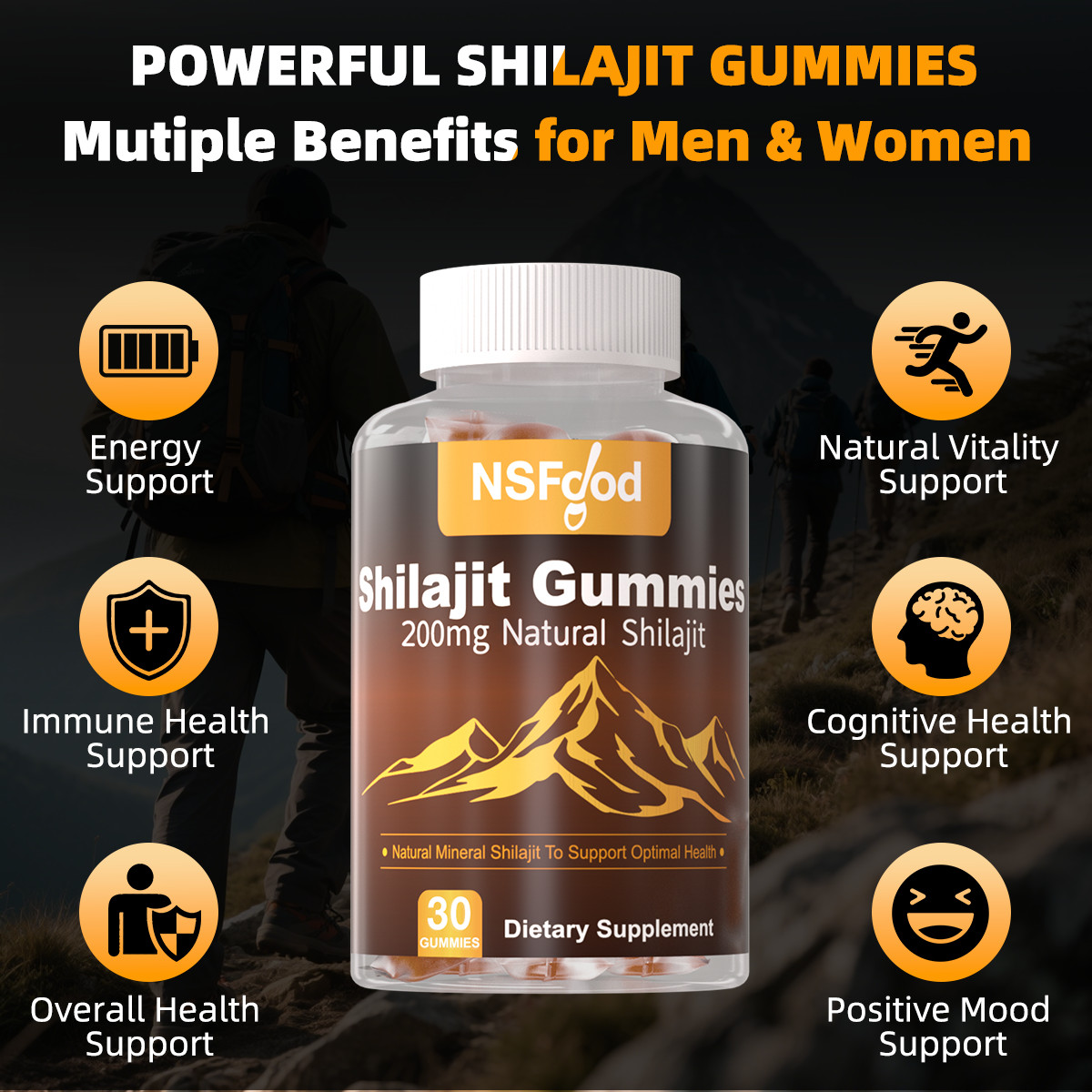 NSFdod Pure Himalayan Shilajit Gummies with 30 Count (Pack of 1) w/ Fulvic Acid