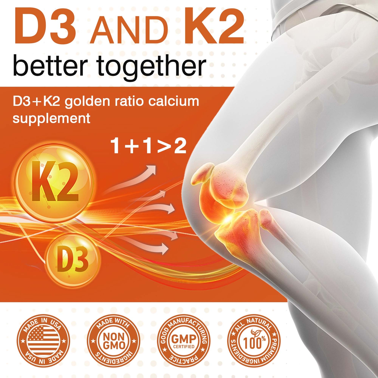 Vitamin D3+K2 Softgels 10000 IU – Immune Support Bone Health Anti-Inflammatory