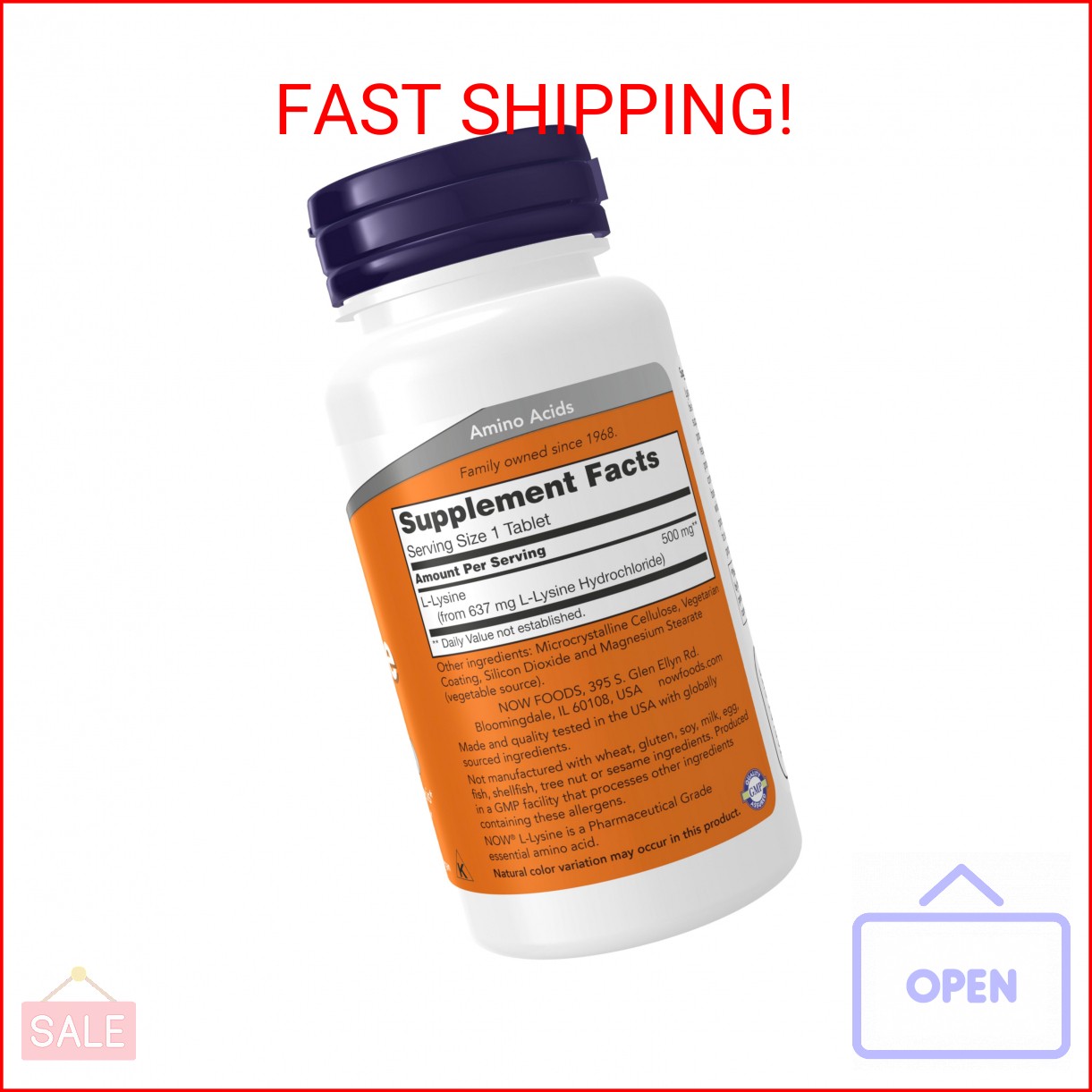 NOW Foods Supplements, L-Lysine (L-Lysine Hydrochloride) 500 mg, Amino Acid, 100