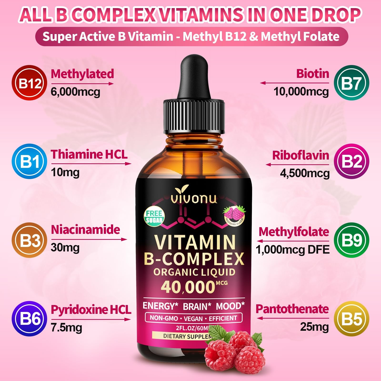 VivoNu Vitamin B Complex Liquid 30 Fl Oz (Pack of 1), 2 1)