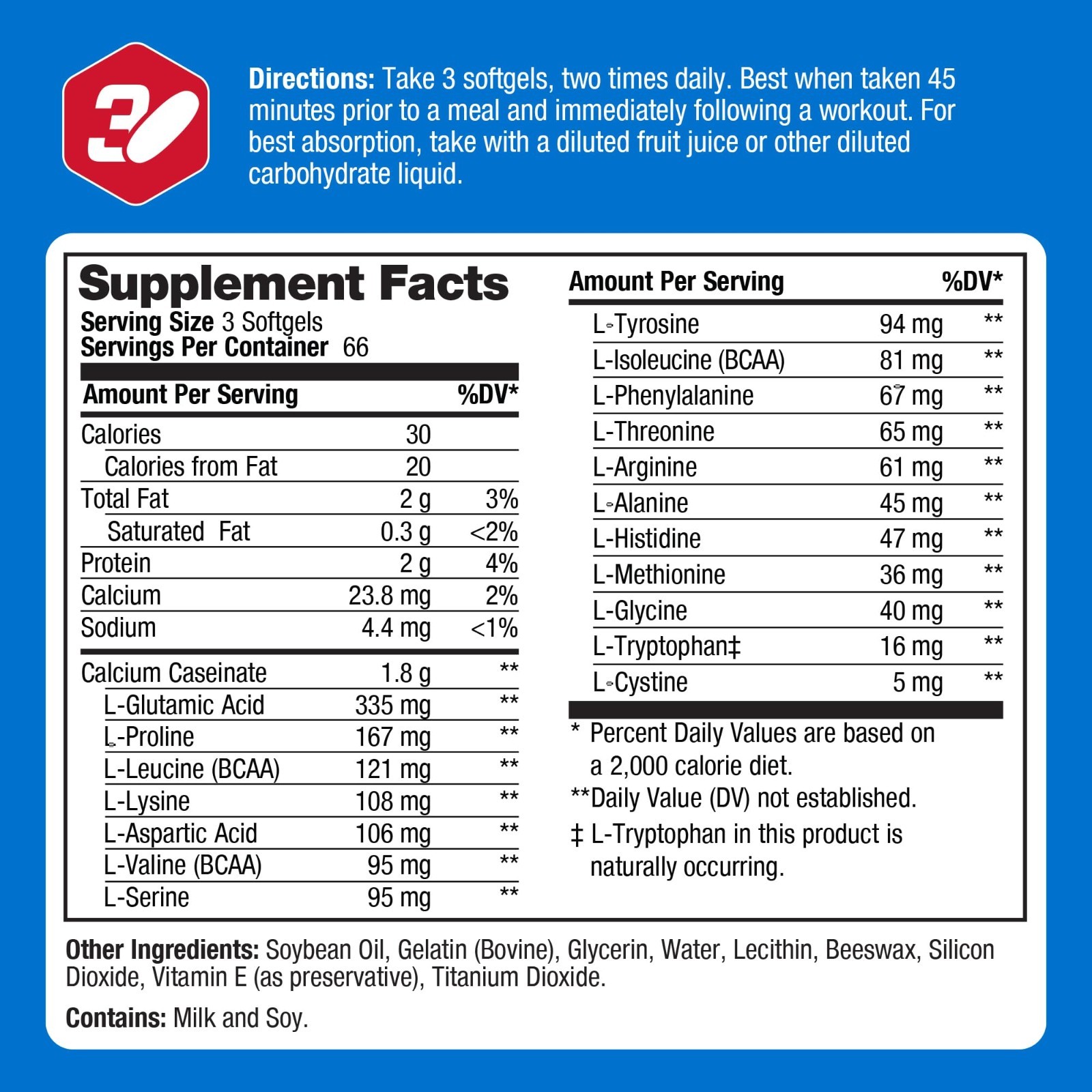 High-Potency Essential Amino Acids Gel-Caps, 200 Softgels for Muscle Recovery