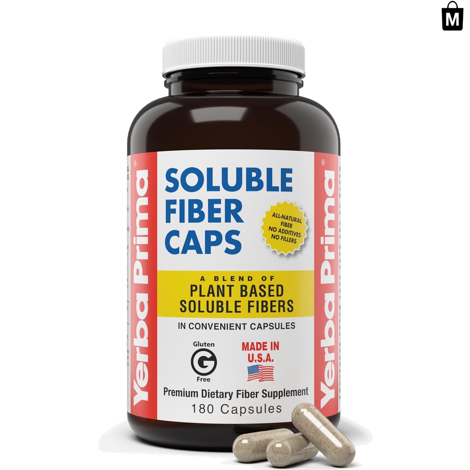 Soluble Fiber Capsules – 180 Count, Natural & Non-GMO Digestive Support