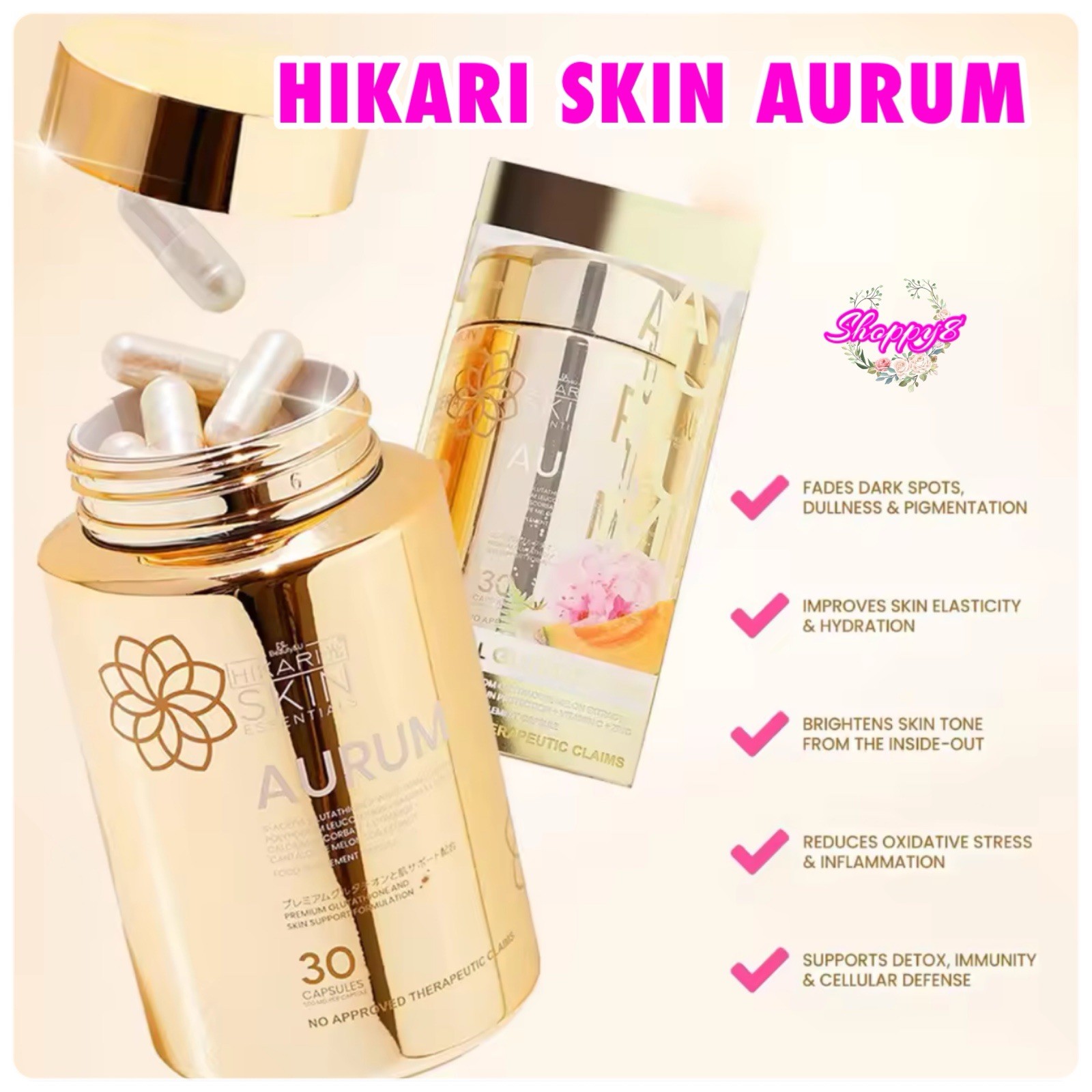 Hikari Aurum S-Acetyl Glutathione Sakura White Tomato Ceramide 30 Capsules