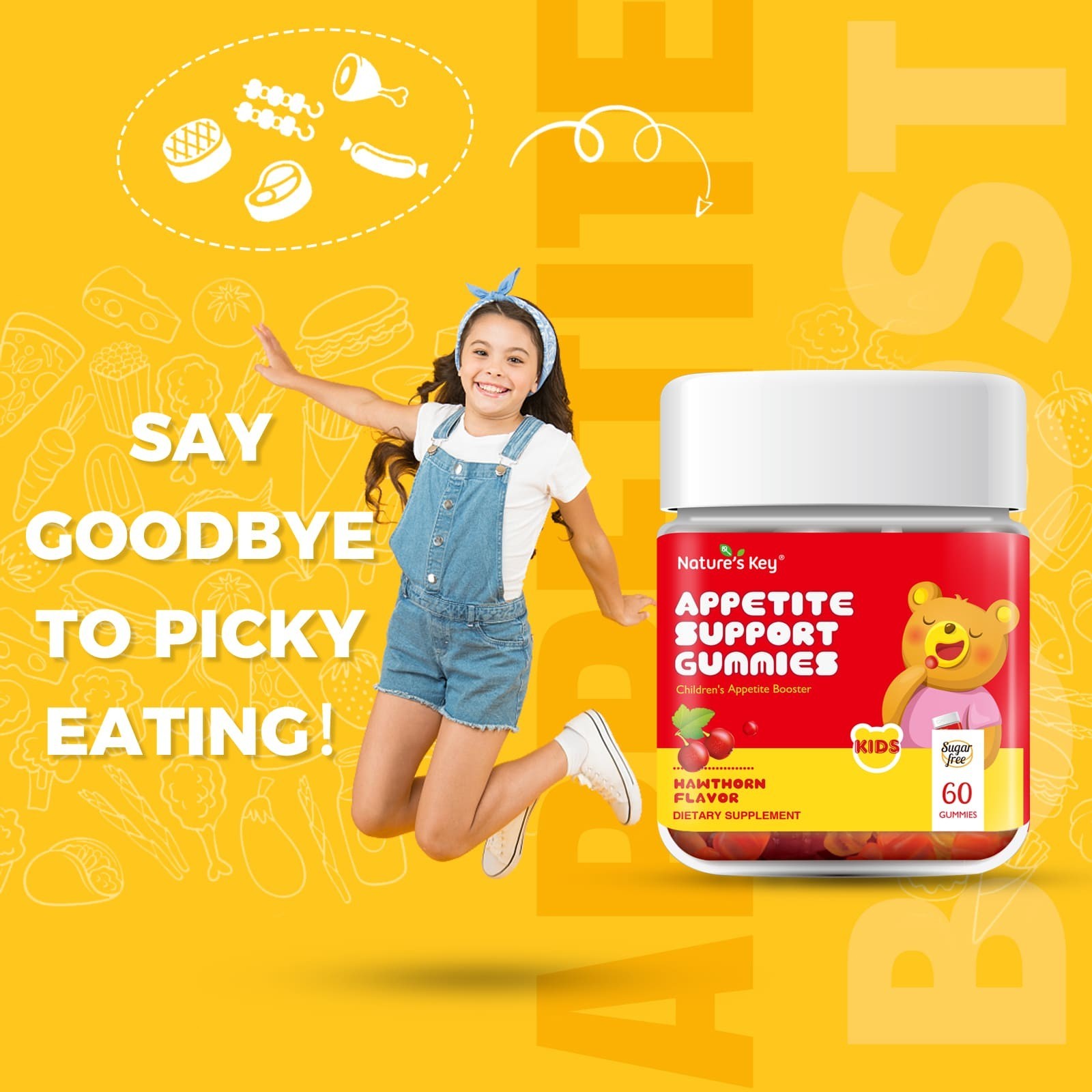 Appetite Booster Gummies Sugar Free 60 Count, Suitable for All Ages 60Ct