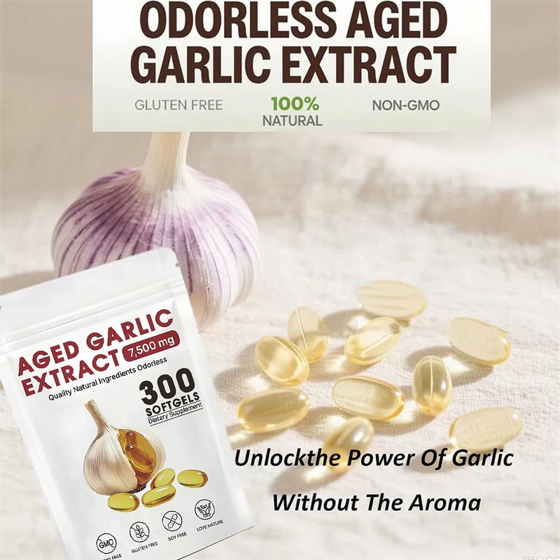 USA Odorless Garlic 7500mg Per Servings, 300 Softgels 2 Years Aged Garlic Extra