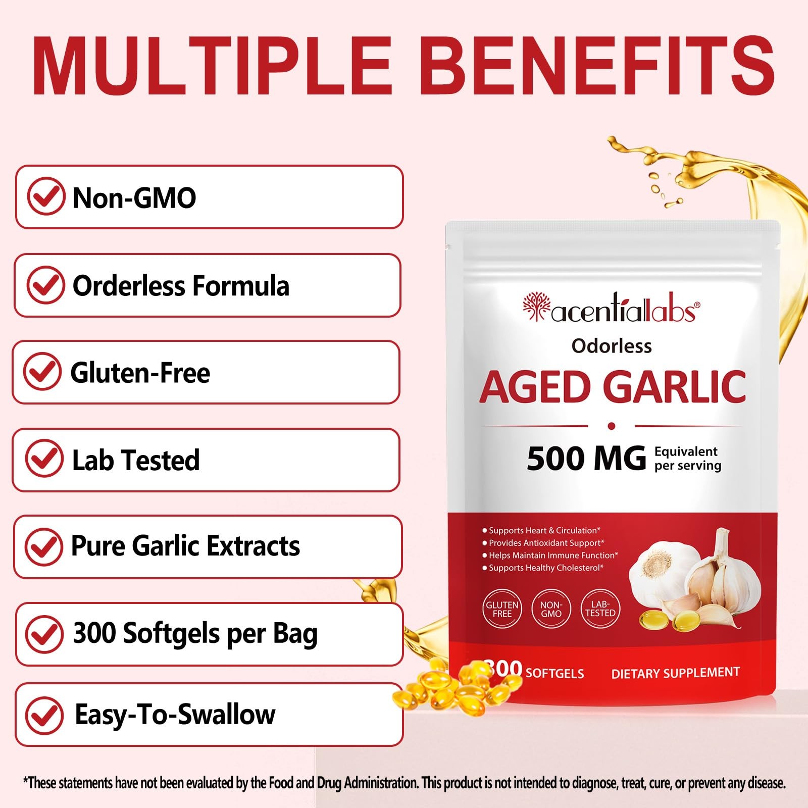 AUIWQWFI Odorless Aged Garlic Supplement – 500mg per 300 Count (Pack of 1)