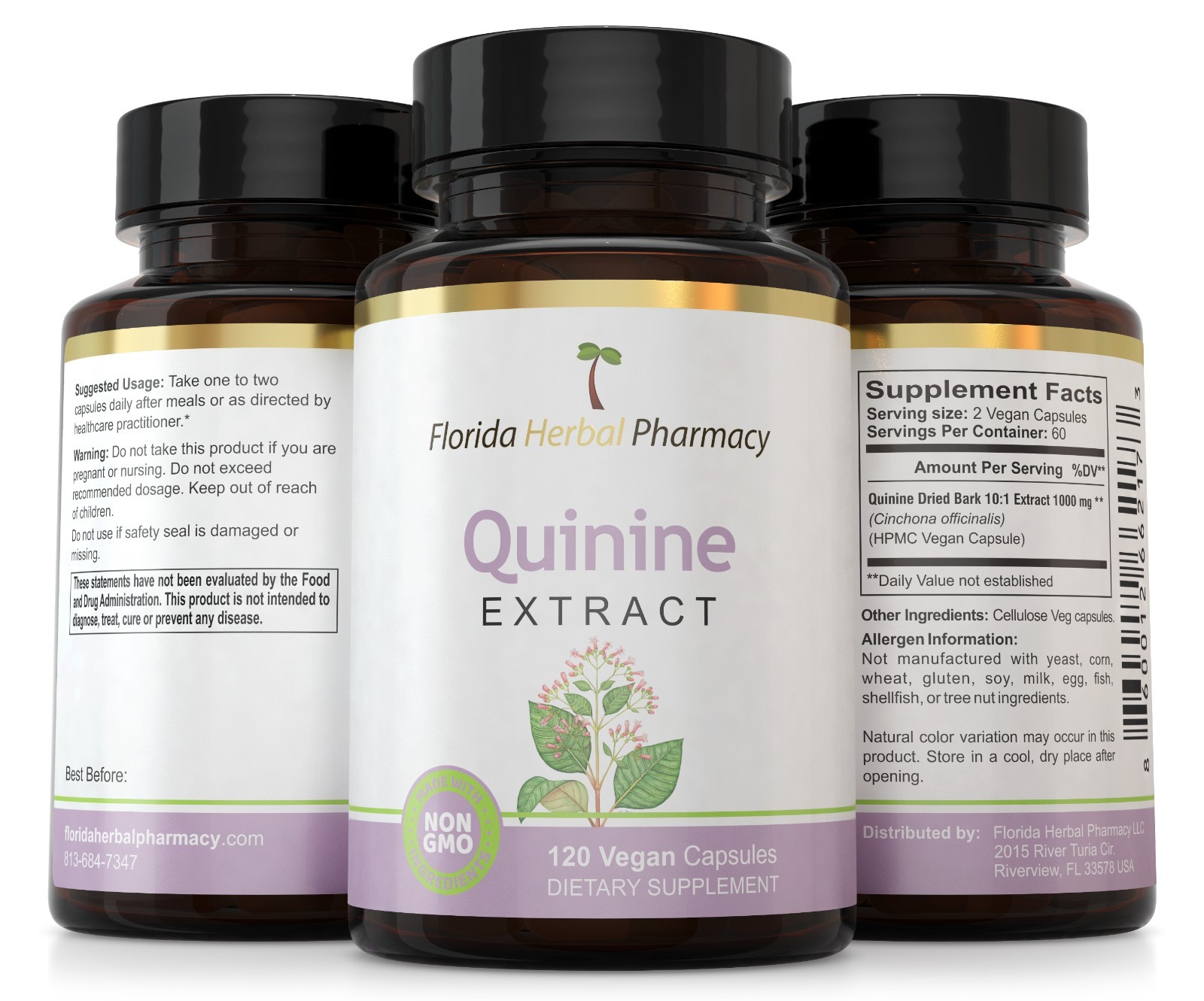 Quinine Cinchona Dried Bark Extract Supplement Capsules 10:1 (120 Capsules)