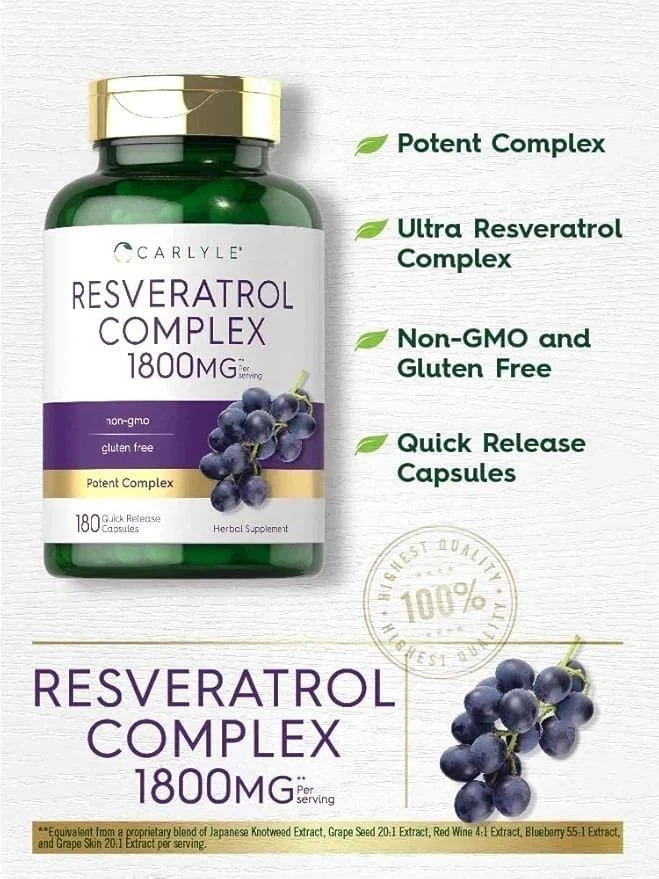Carlyle Resveratrol Complex 180 Capsules | Trans Resveratrol & Grape Seed