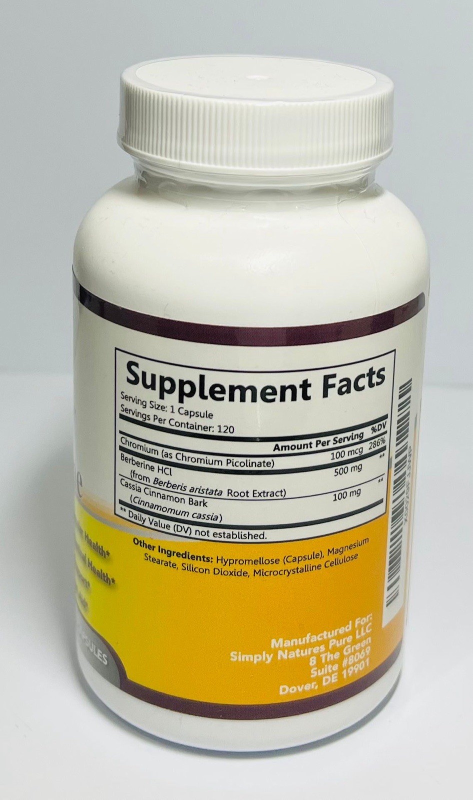 Simply Natures Pure Berberine 500mg 120 Veggie Capsules Dietary Supplement
