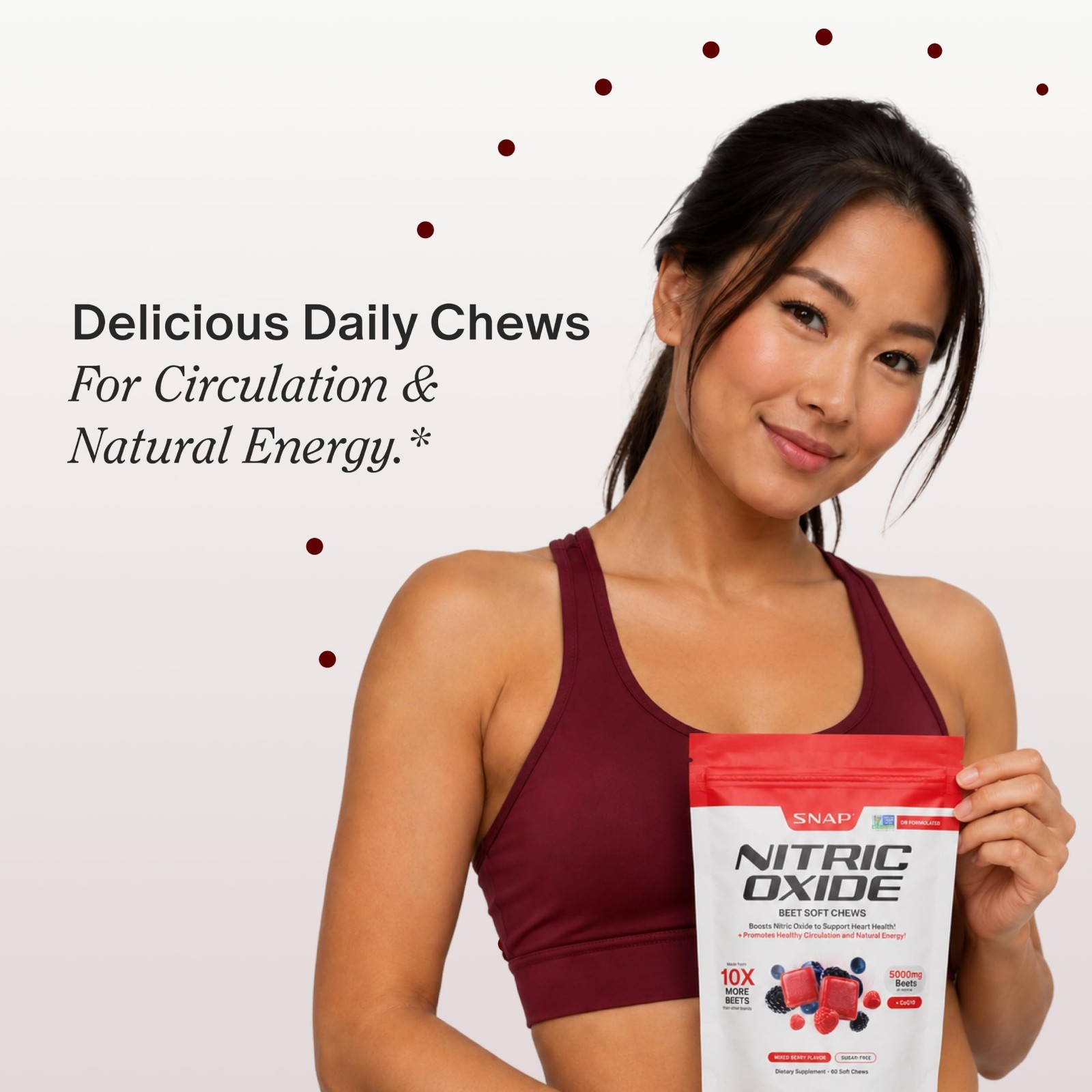 Nitric Oxide Beet Root Chews – 60 Sugar-Free Soft Chews, CoQ10 & Acai, Energy &