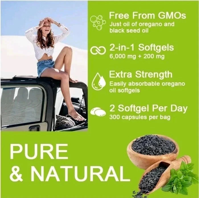 *STRONGEST* Oil Of Oregano 6000mg-300 Softgel Capsules With Black Seed Oil ,US