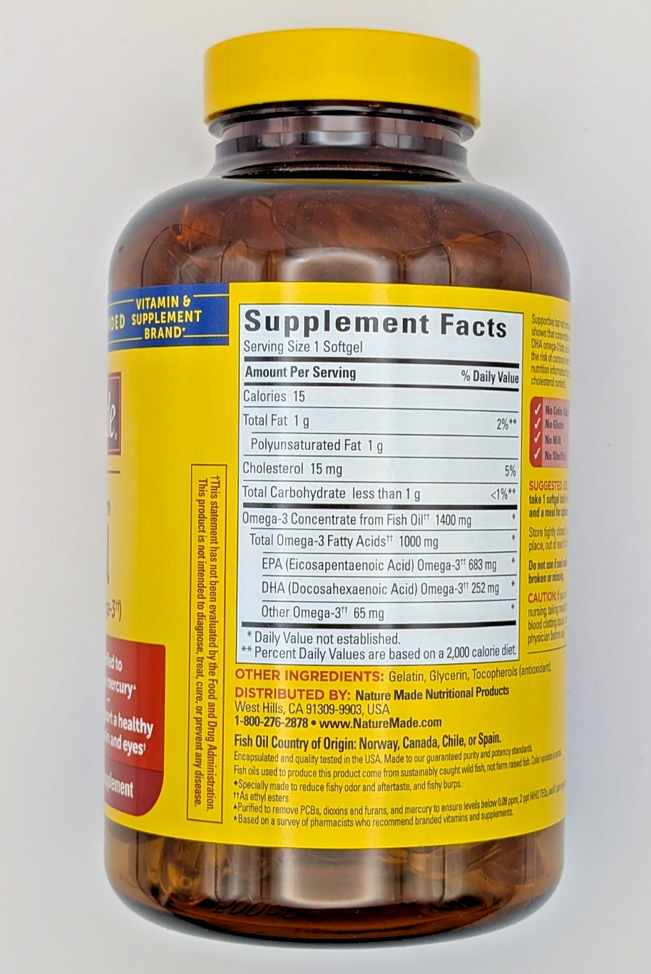Nature Made Burp-Less Ultra Omega-3 Fish Oil 1400mg Softgels, 130 ct EXP 07/2027