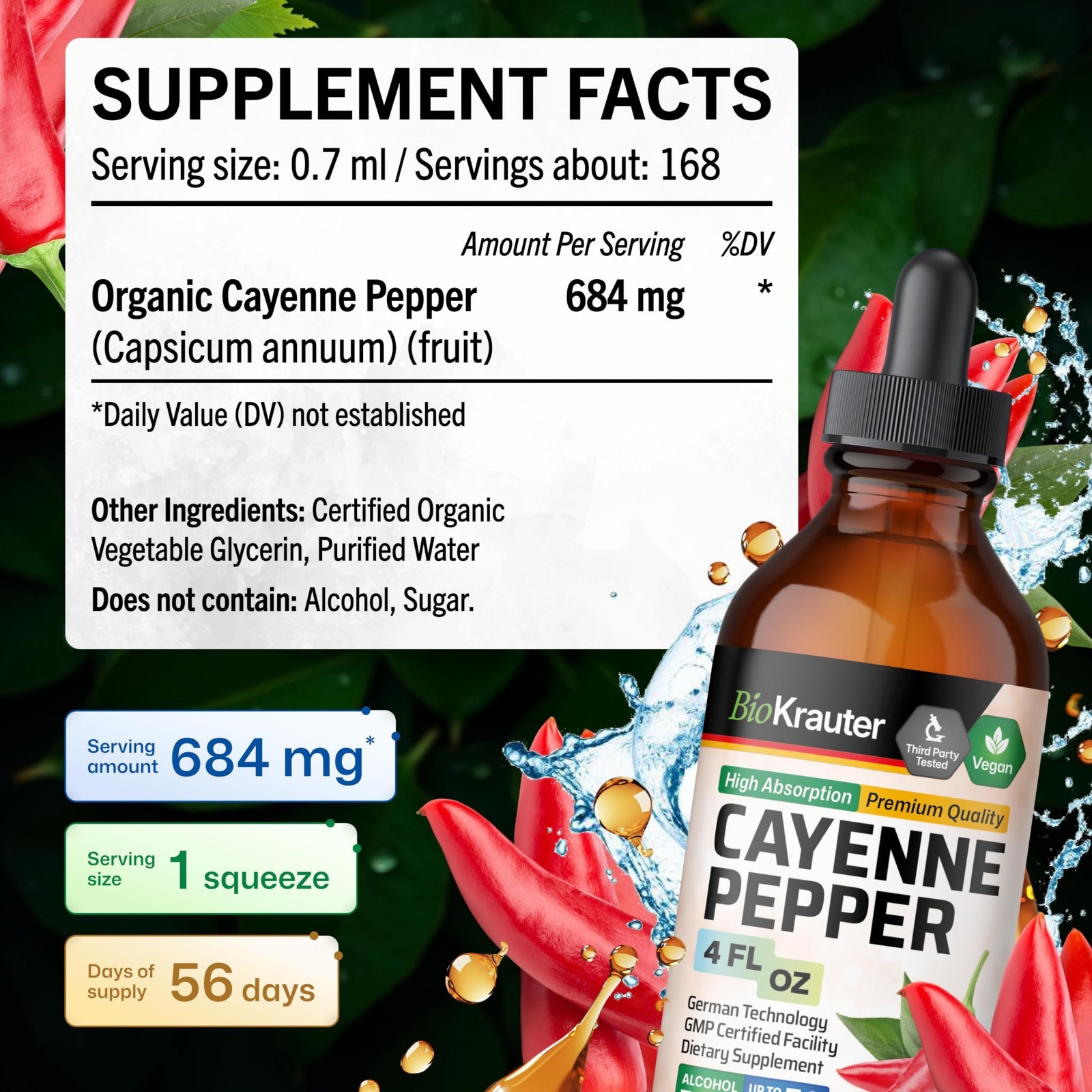 Cayenne Pepper Drops for Digestive & Circulatory Support – Vegan Capsaicin 4 Fl
