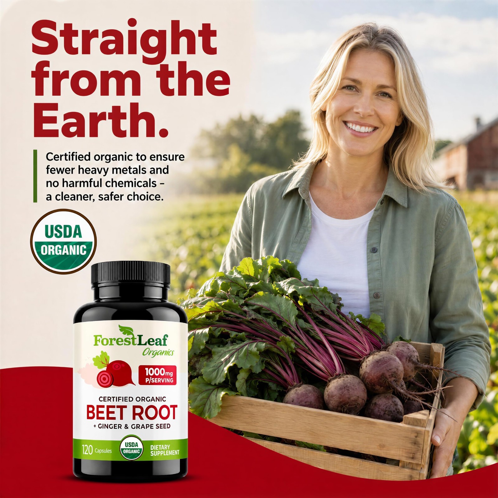 Organic Beet Root Capsules 1000mg – Nitric Oxide Support, Blood Pressure & Circu