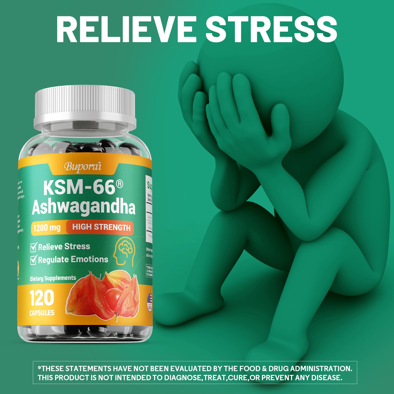 KSM-66 Ashwagandha 1200mg – Relieve Stress, Improve Mood & Sleep,Increase Energy